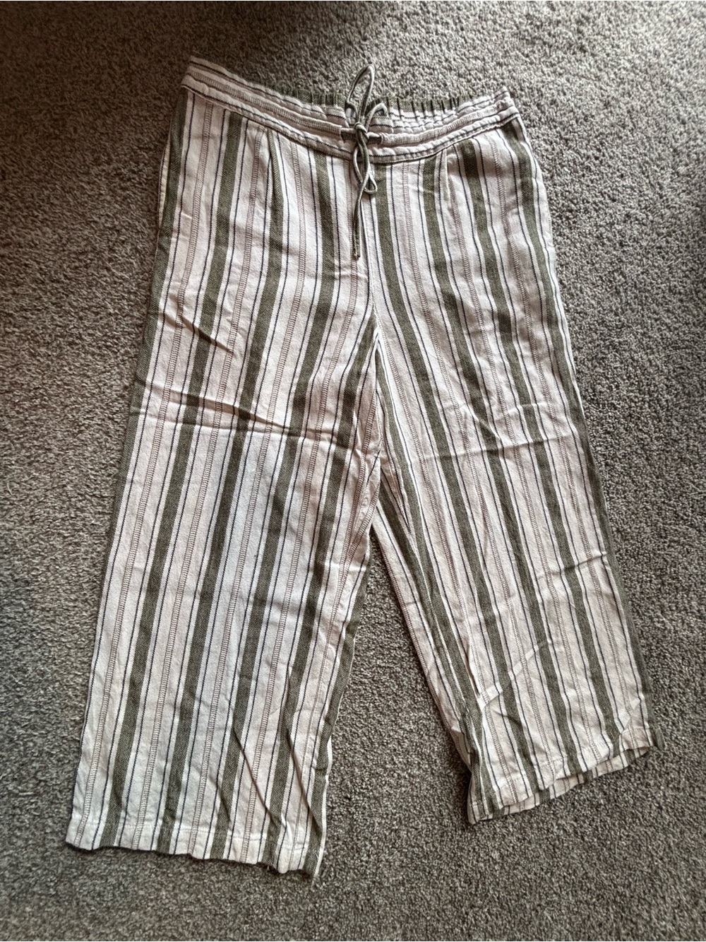 Alex & Jordan Striped Drawstring Pants - Olive & White
